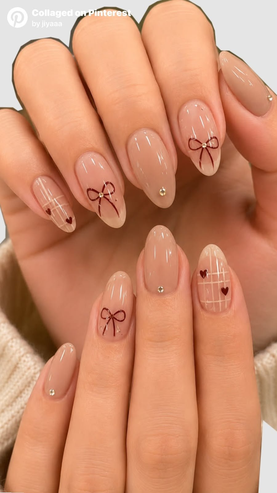 Nude Bow Plaid nail art collection